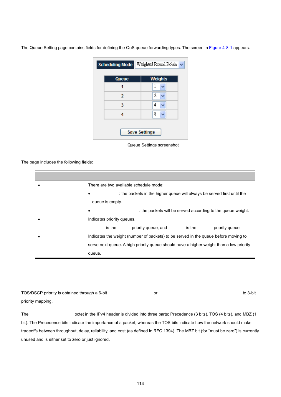 2 queue settings, 3 dscp | PLANET WGSW-5242 User Manual | Page 114 / 286