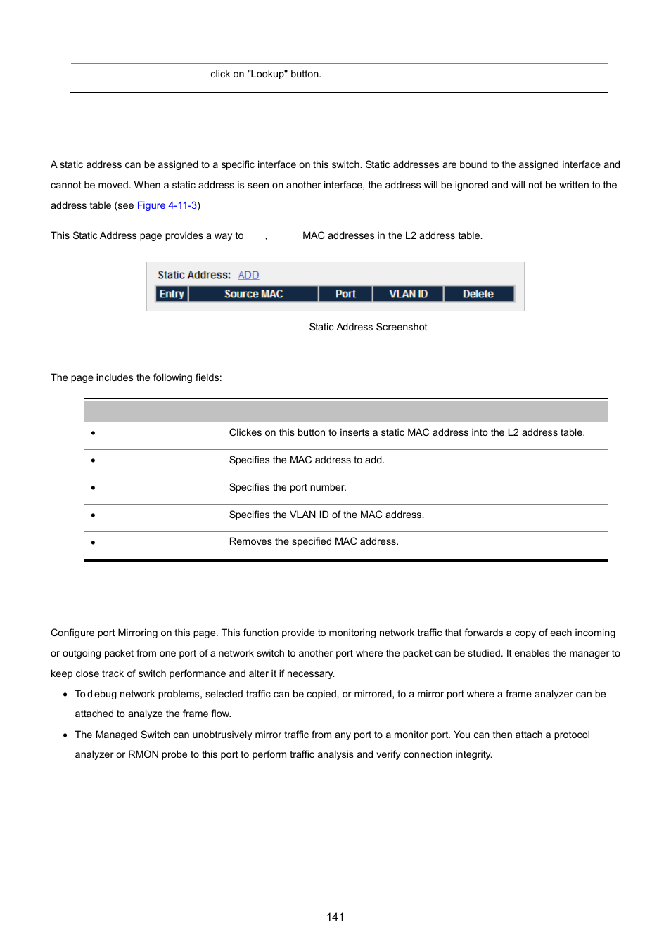 3 static address, 4 port mirroring | PLANET WGSW-5242 User Manual | Page 141 / 286