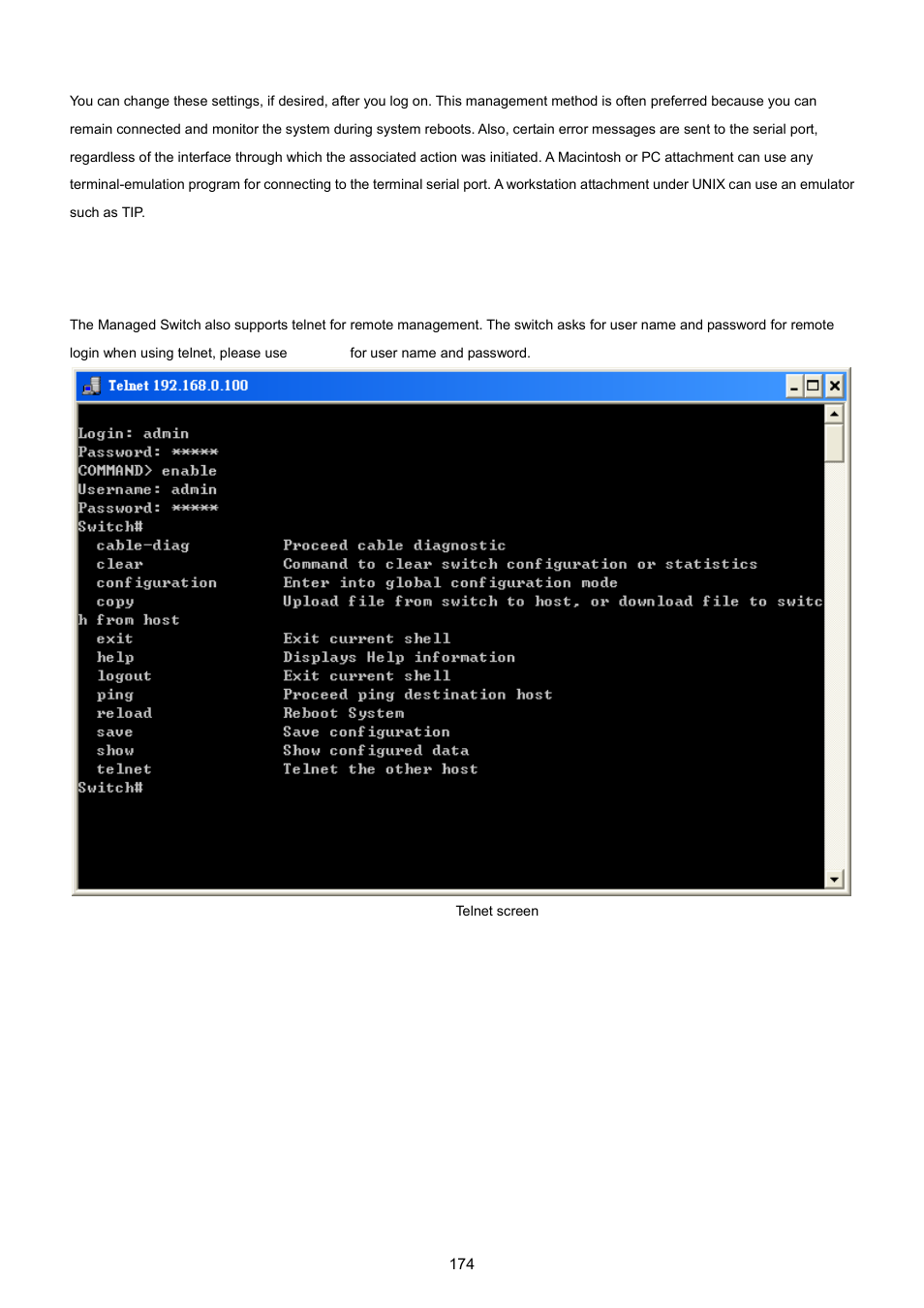 2 telnet login | PLANET WGSW-5242 User Manual | Page 174 / 286