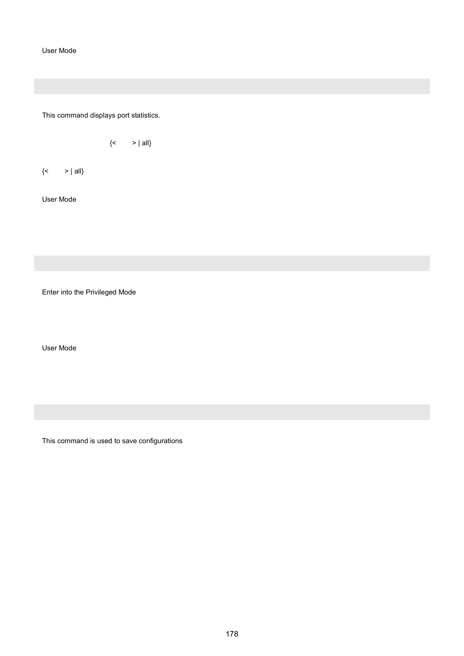 Show port statistics, 5 enable command, Enable | 6 save command, Save | PLANET WGSW-5242 User Manual | Page 178 / 286