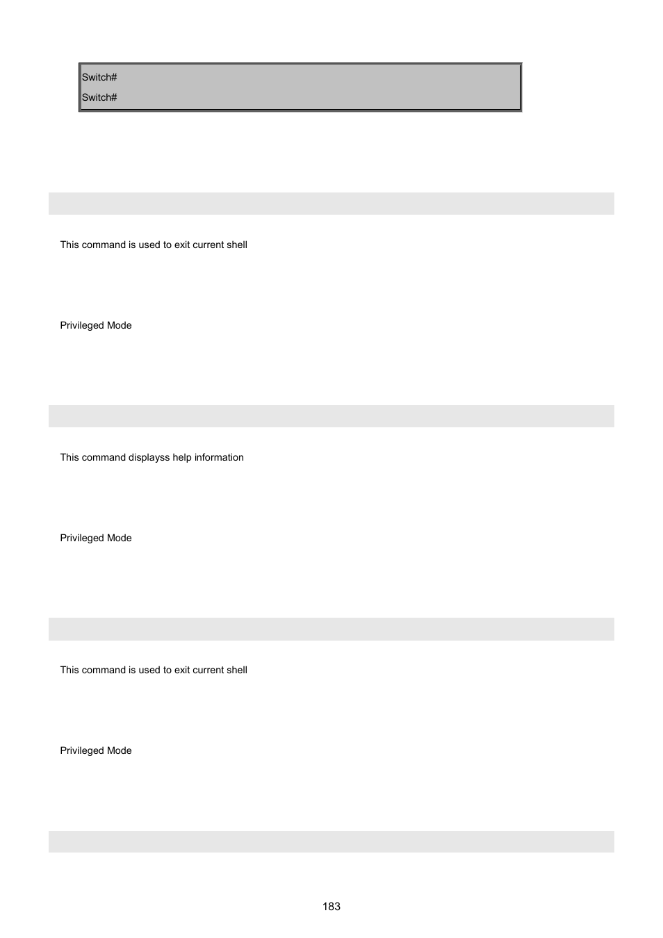 5 exit command, Exit, 6 help command | Help, 7 logout command, Logout, 8 reload command, Reload | PLANET WGSW-5242 User Manual | Page 183 / 286