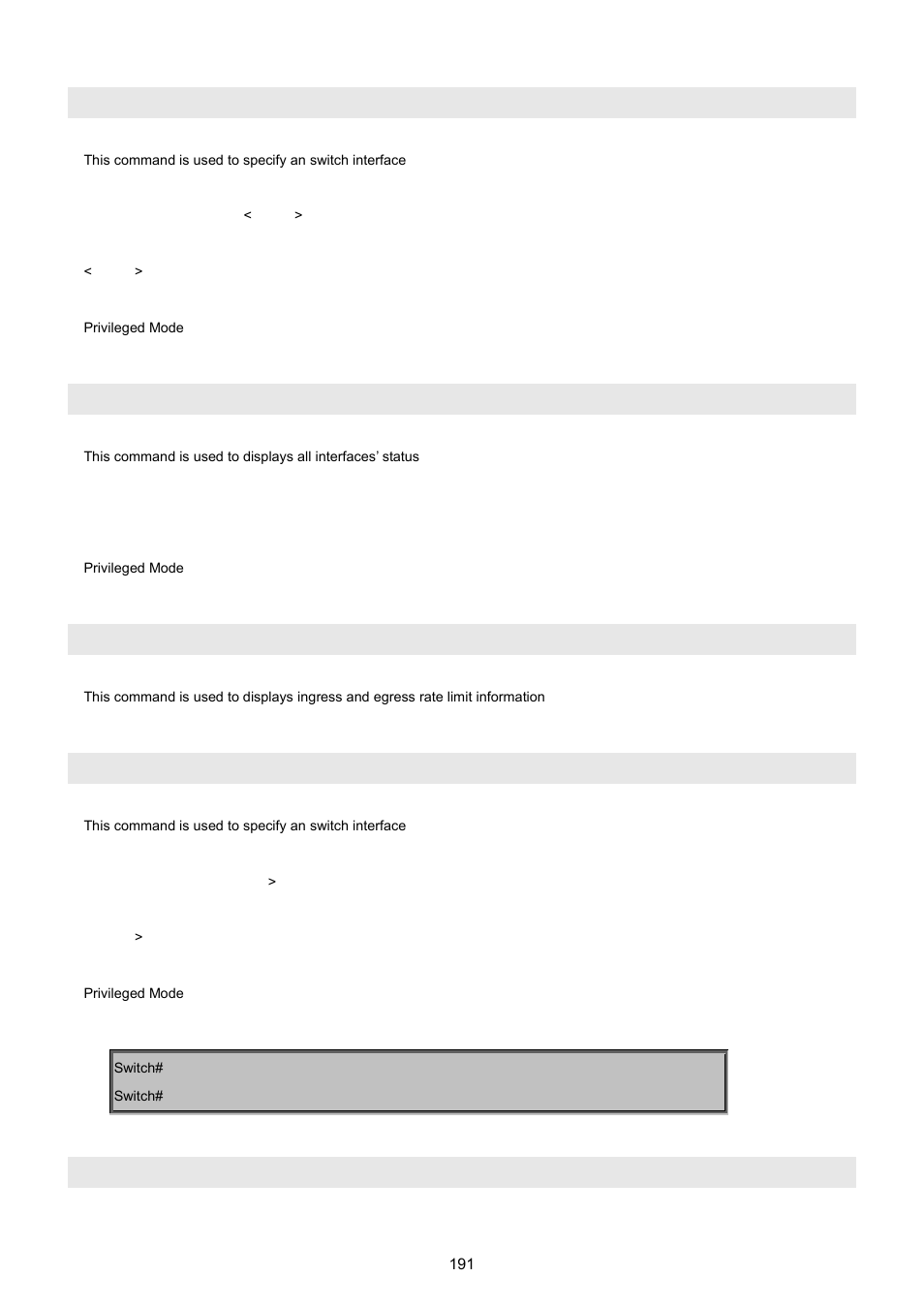 Show port-security port, Show port-security all, Show rate-limit | Show rate-limit port, Show rate-limit all | PLANET WGSW-5242 User Manual | Page 191 / 286