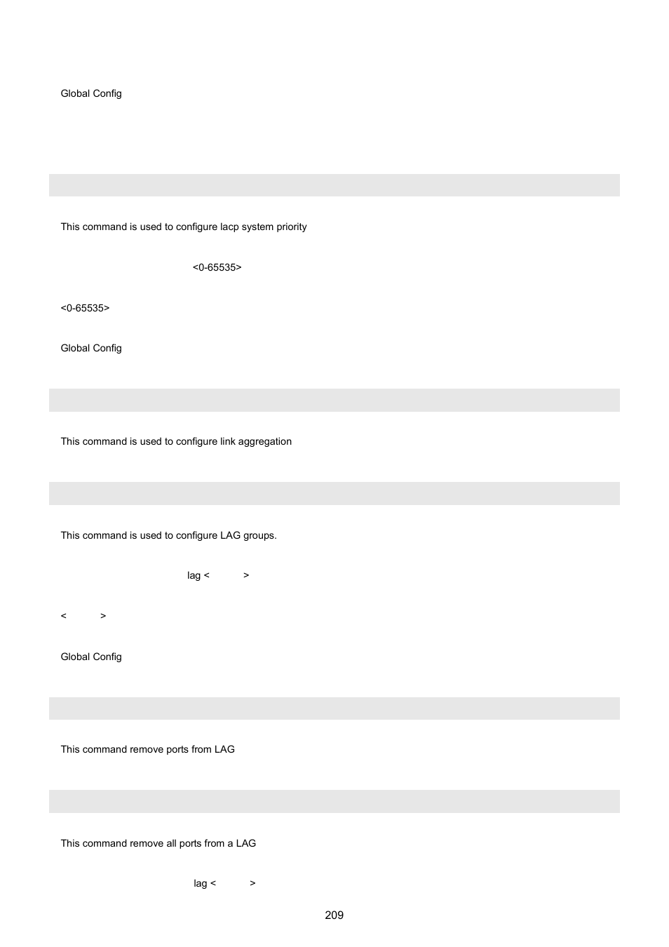 4 link aggregation command, Lacp-syspri system-priority, Link-aggregation | Link-aggregation addport, Link aggregation delport, Link aggregation delport all | PLANET WGSW-5242 User Manual | Page 209 / 286