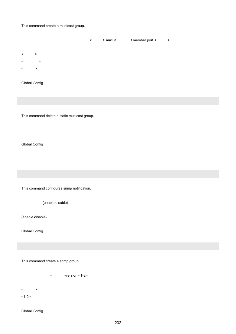 Set static-mcast name <word>delete, 14 snmp command, Snmp notify | Snmp group add | PLANET WGSW-5242 User Manual | Page 232 / 286