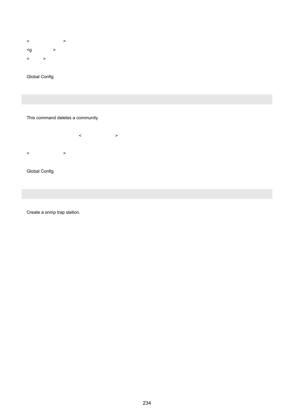 Snmp community delete, Snmp trapstation add | PLANET WGSW-5242 User Manual | Page 234 / 286