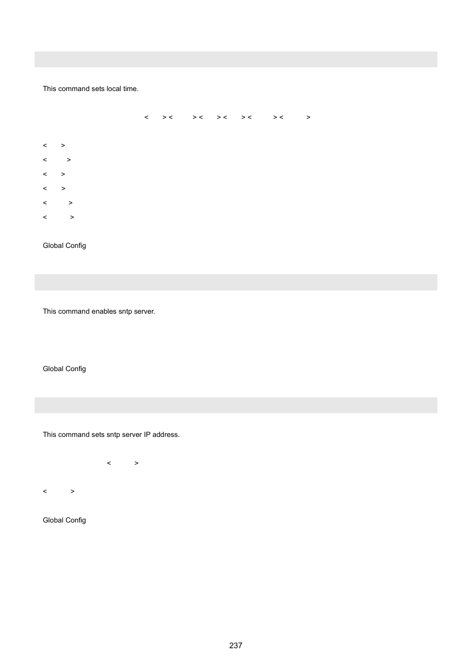 Sntp localtime localtime_date, Sntp server enable, Sntp server ipaddr | PLANET WGSW-5242 User Manual | Page 237 / 286