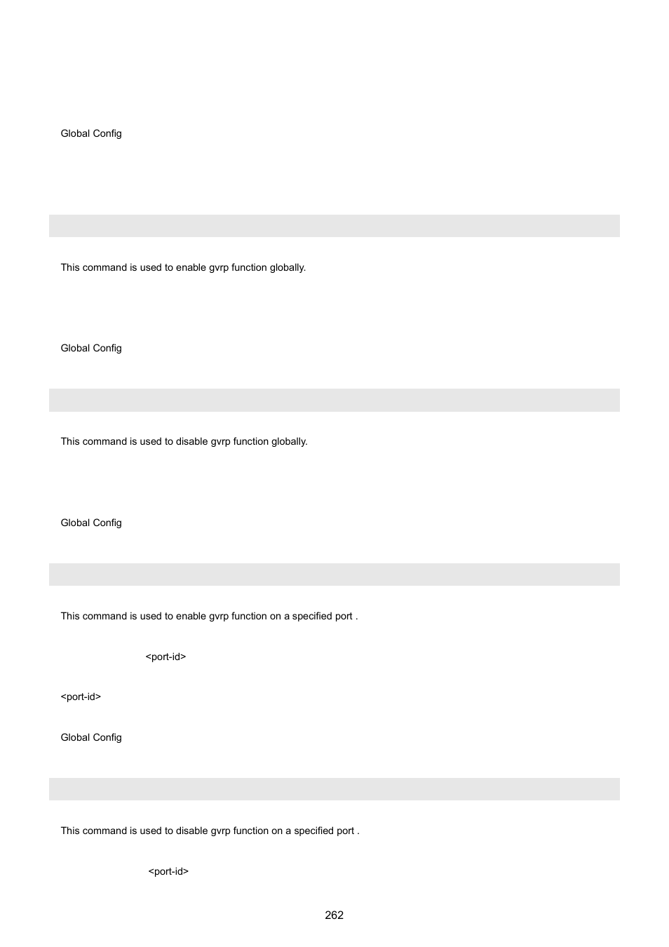 24 gvrp command, Gvrp enable, Gvrp disable | Gvrp port_enable, Gvrp port_disable | PLANET WGSW-5242 User Manual | Page 262 / 286
