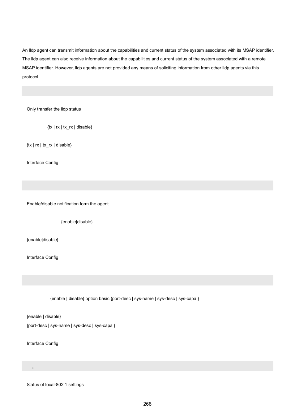 4 lldp command, Lldp state, Lldp notifications | Lldp tlvs-tx, 1 set, 802 . 1 set | PLANET WGSW-5242 User Manual | Page 268 / 286