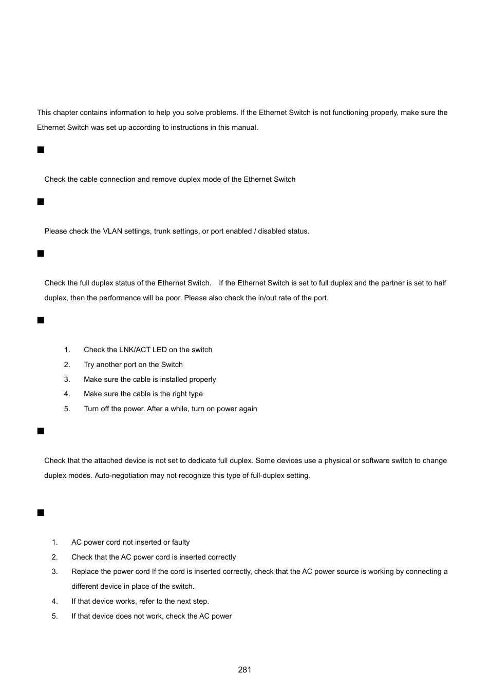 Trouble shooting | PLANET WGSW-5242 User Manual | Page 281 / 286