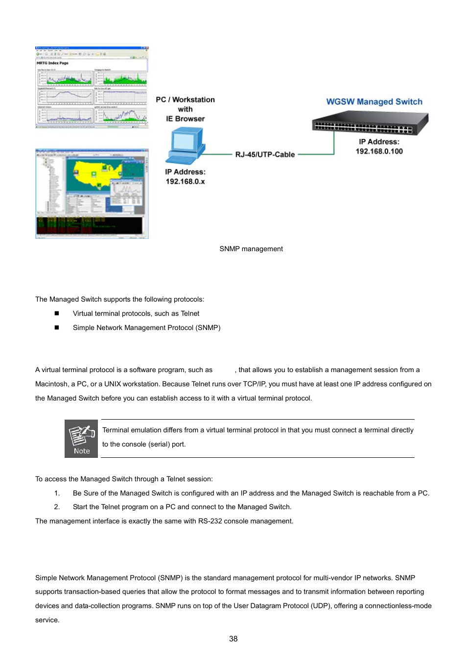 6 protocols, 1 virtual terminal protocols, 2 snmp protocol | PLANET WGSW-5242 User Manual | Page 38 / 286
