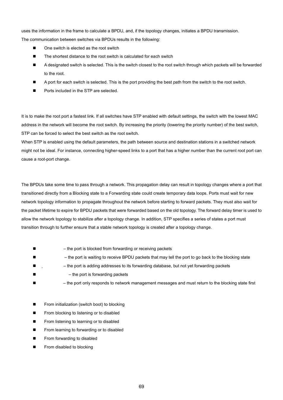 Creating a stable stp topology, Stp port states | PLANET WGSW-5242 User Manual | Page 69 / 286