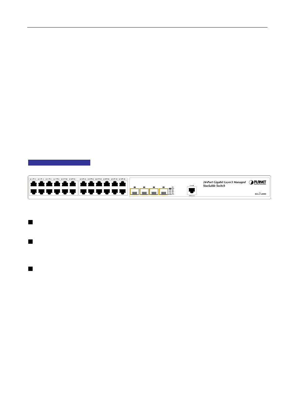 Chapter 2 installation, 1 hardware description, 1 switch front panel | 2 led indications, Ardware, Escription, 1 hardware description 2.1.1 switch front panel | PLANET XGS3-24040 User Manual | Page 27 / 582