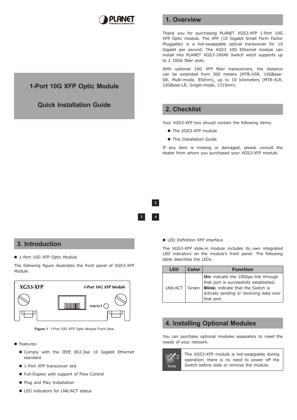 PLANET XGS3-24040 User Manual | 2 pages