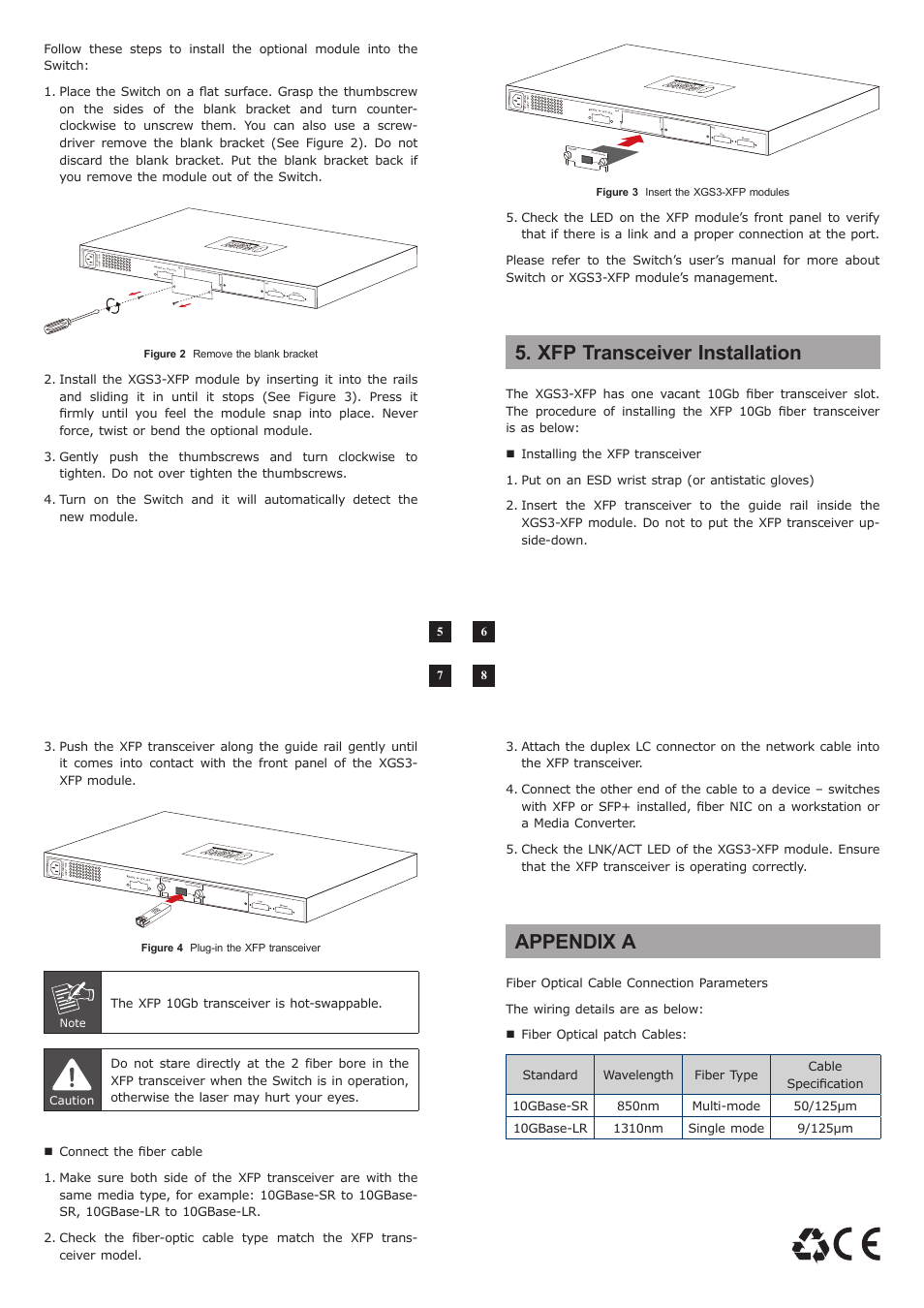 Xfp transceiver installation, Appendix a, Lnk/act | PLANET XGS3-24040 User Manual | Page 2 / 2