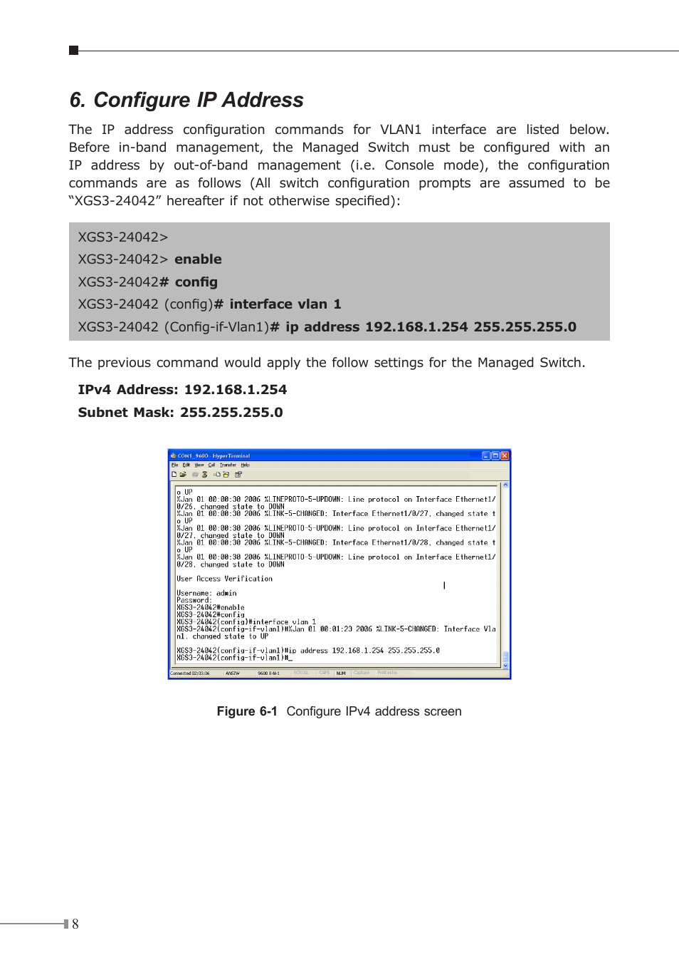 Configure ip address | PLANET XGS3-24042 User Manual | Page 8 / 16