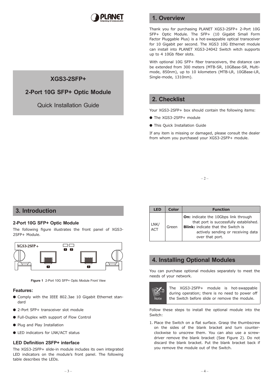 PLANET XGS3-24042 User Manual | 2 pages