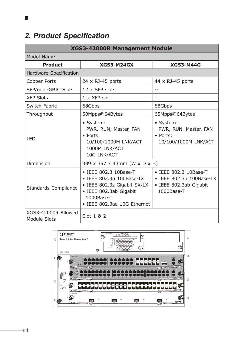 Product specification | PLANET XGS3-42000R User Manual | Page 4 / 16