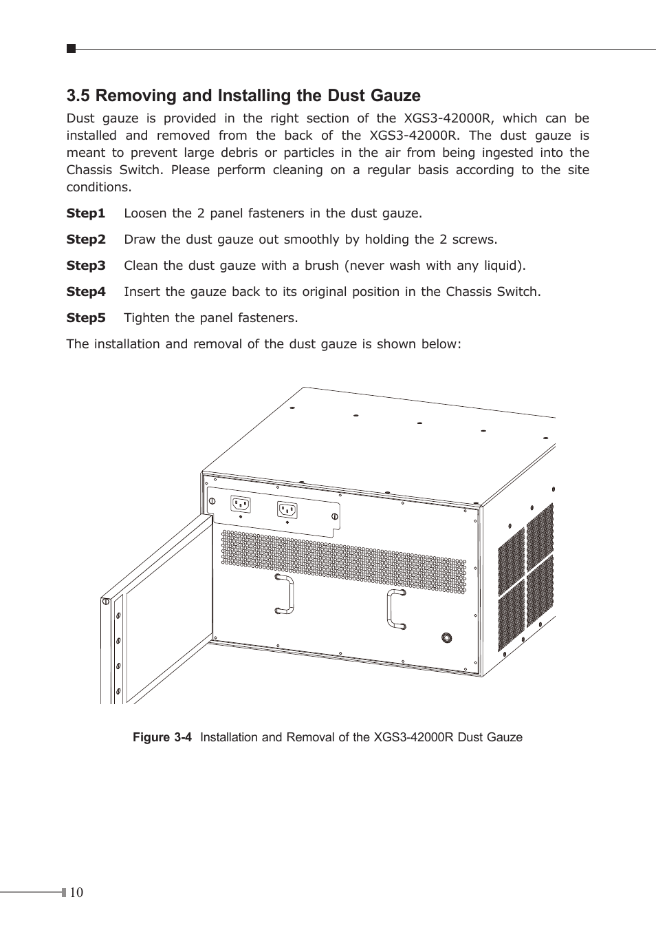 5 removing and installing the dust gauze | PLANET XGS3-42000R User Manual | Page 10 / 24