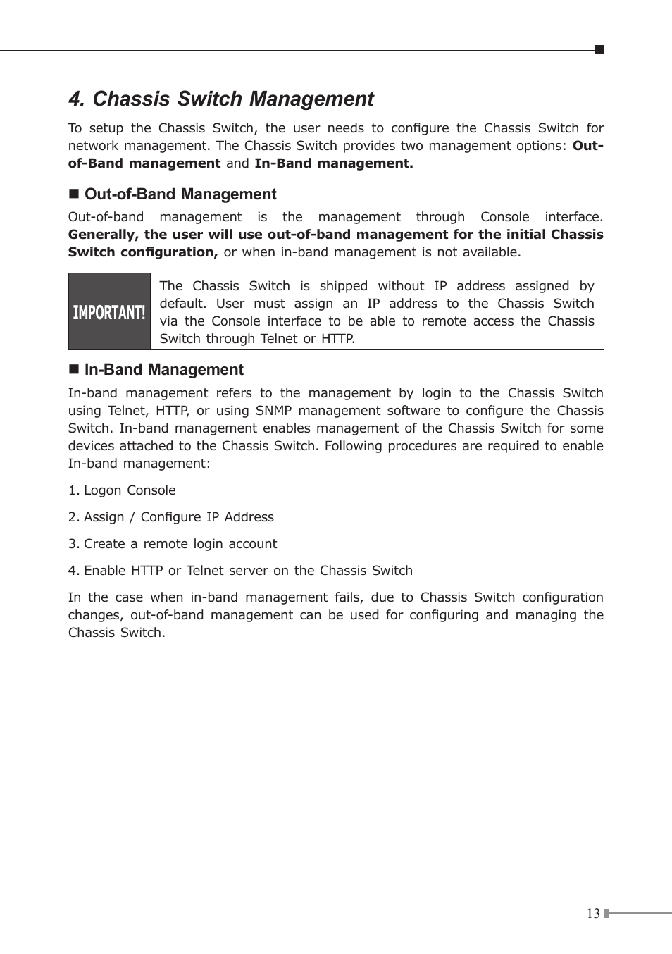 Chassis switch management, Important | PLANET XGS3-42000R User Manual | Page 13 / 24