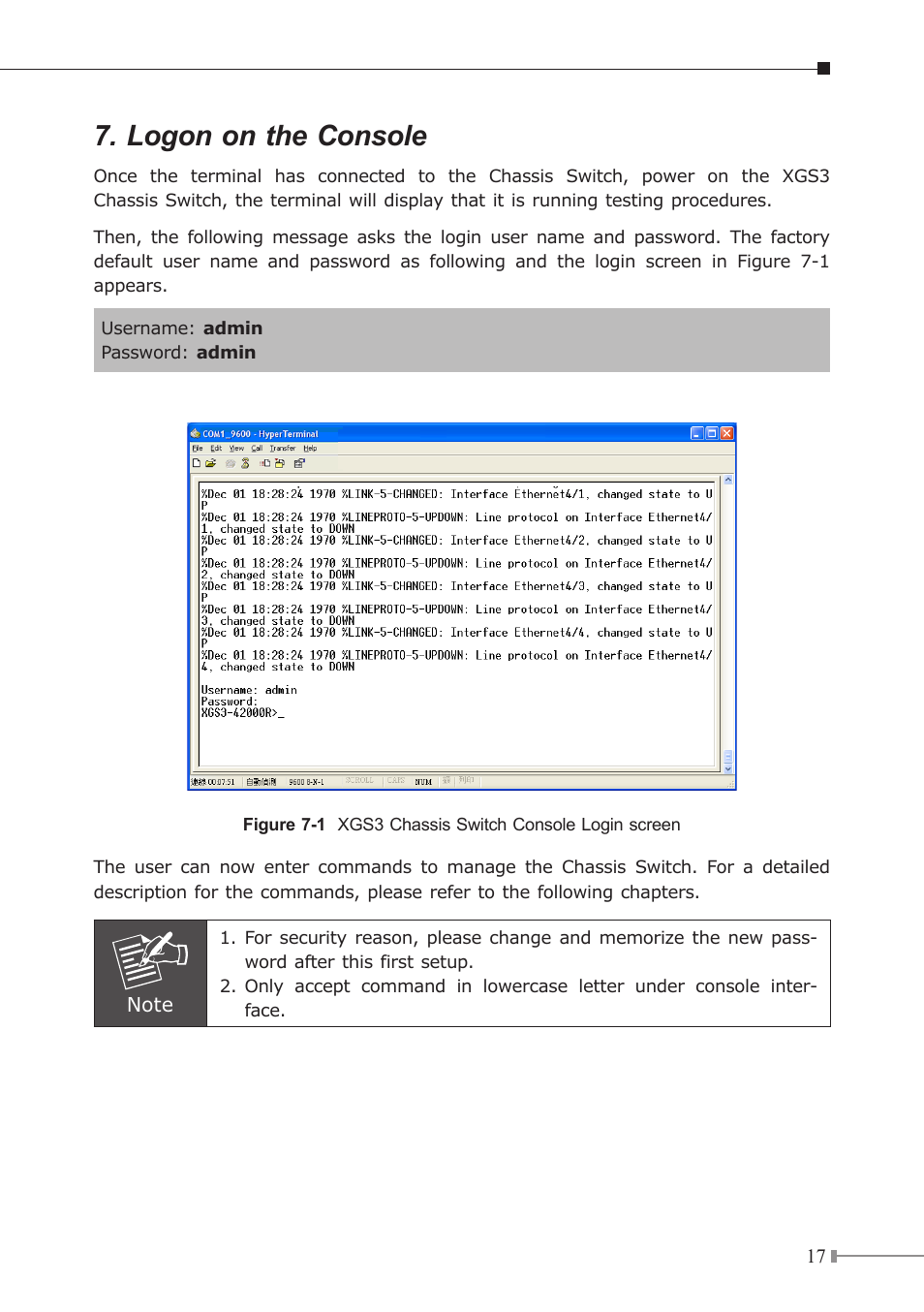 Logon on the console | PLANET XGS3-42000R User Manual | Page 17 / 24