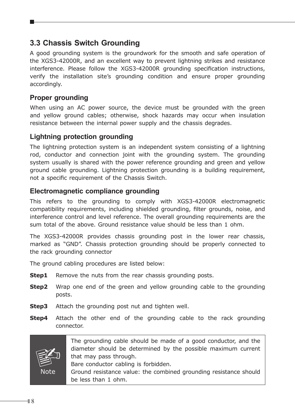 3 chassis switch grounding | PLANET XGS3-42000R User Manual | Page 8 / 24