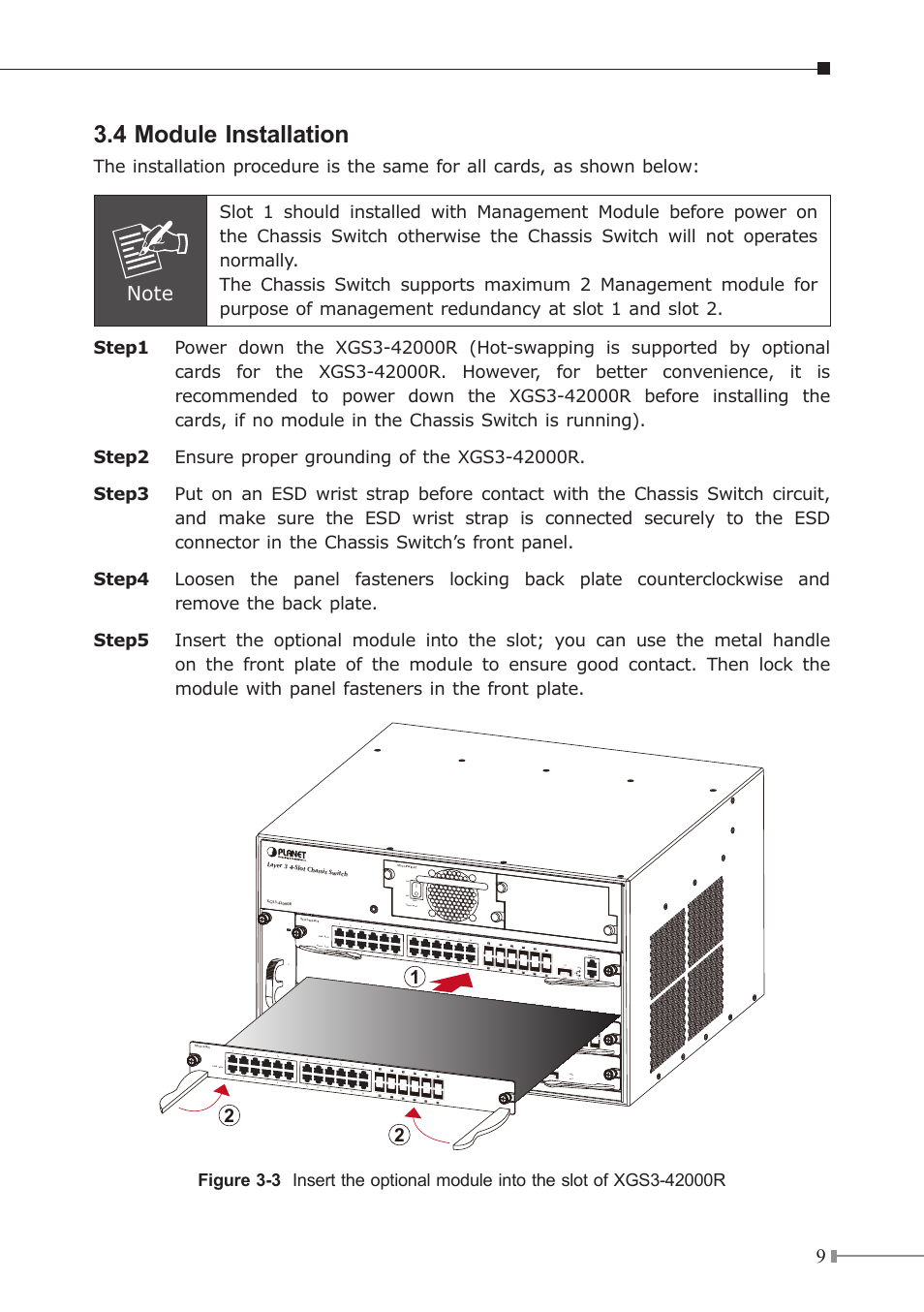 4 module installation | PLANET XGS3-42000R User Manual | Page 9 / 24