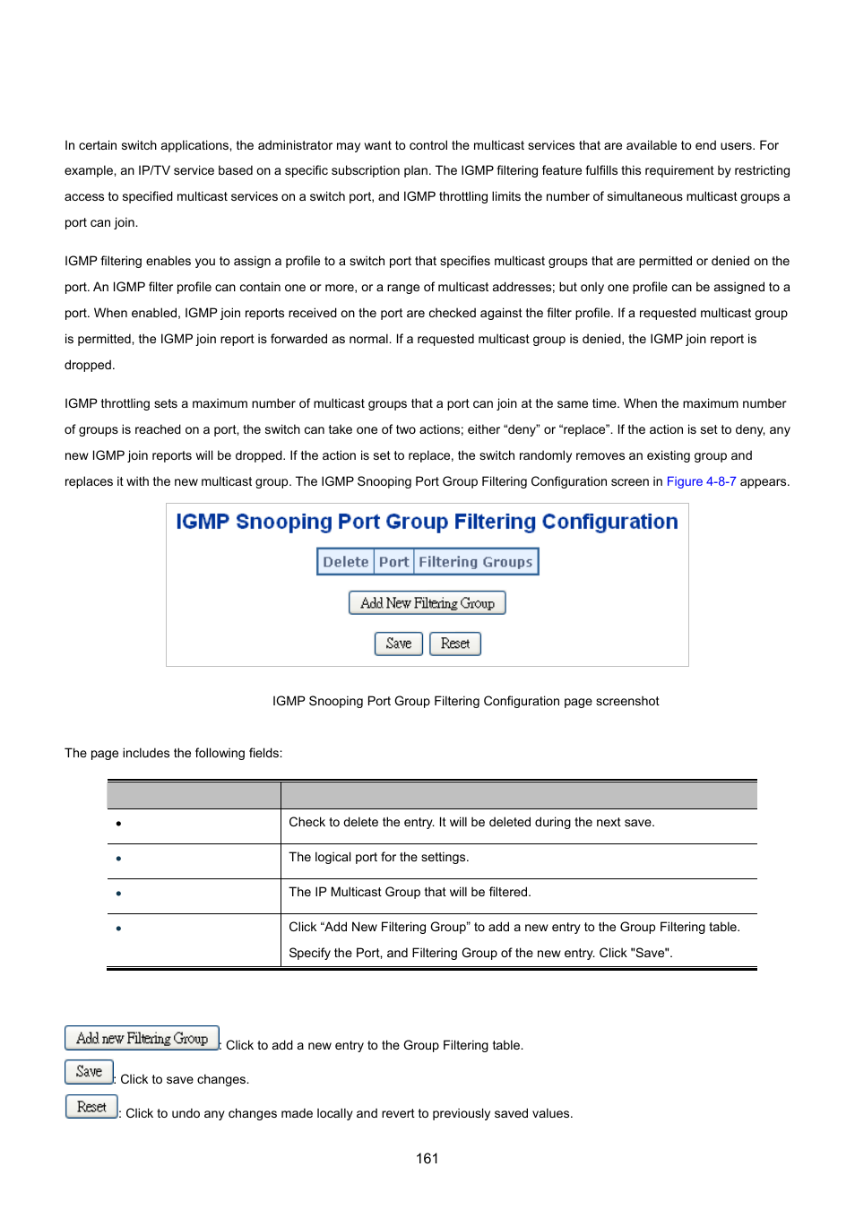 4 igmp snooping port group filtering | PLANET XGSW-28040 User Manual | Page 161 / 574