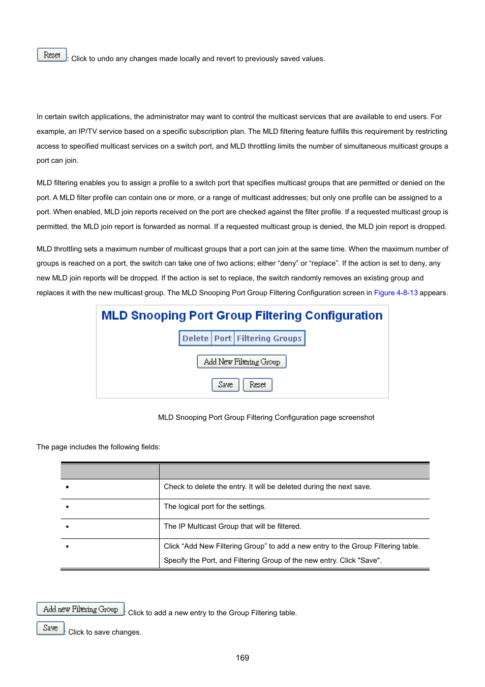 10 mld snooping port group filtering | PLANET XGSW-28040 User Manual | Page 169 / 574