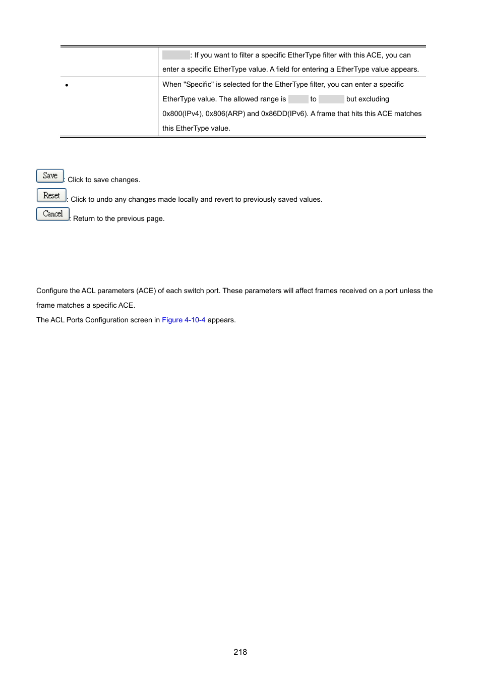 4 acl ports configuration | PLANET XGSW-28040 User Manual | Page 218 / 574