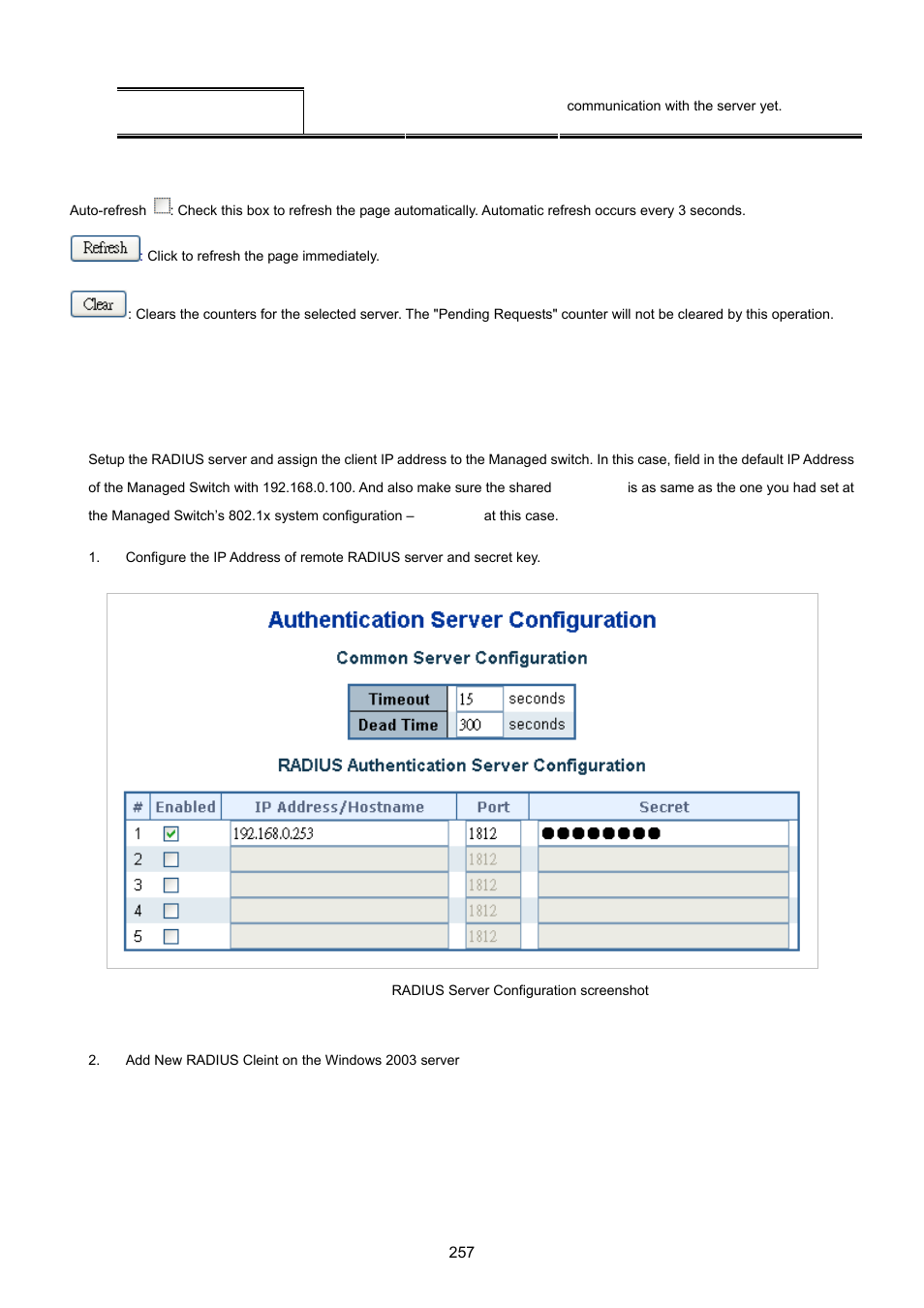 9 windows platform radius server configuration | PLANET XGSW-28040 User Manual | Page 257 / 574