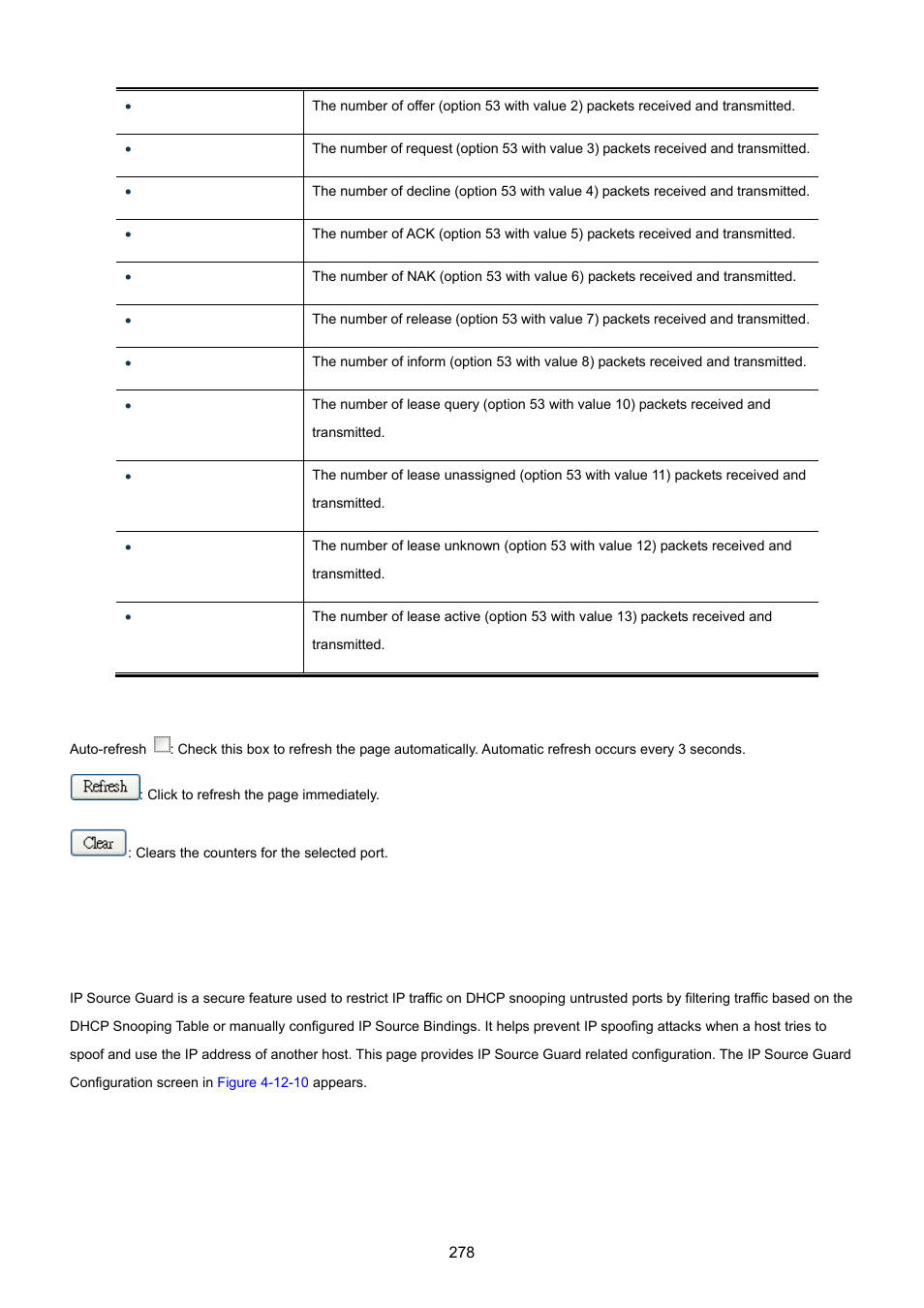 10 ip source guard configuration | PLANET XGSW-28040 User Manual | Page 278 / 574