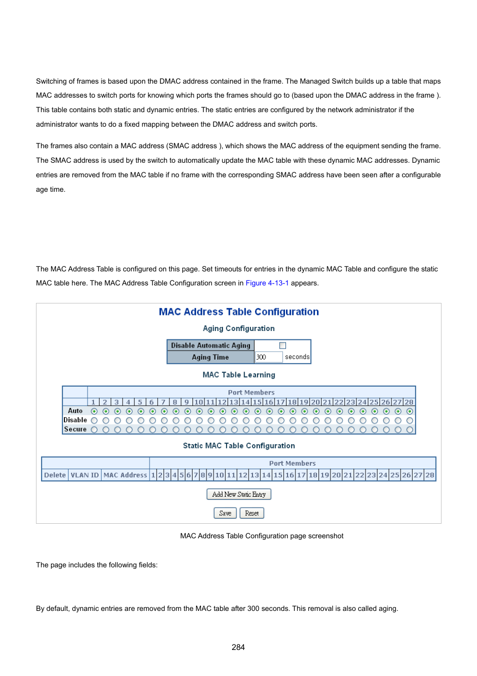 13 address table, 1 mac address table configuration | PLANET XGSW-28040 User Manual | Page 284 / 574