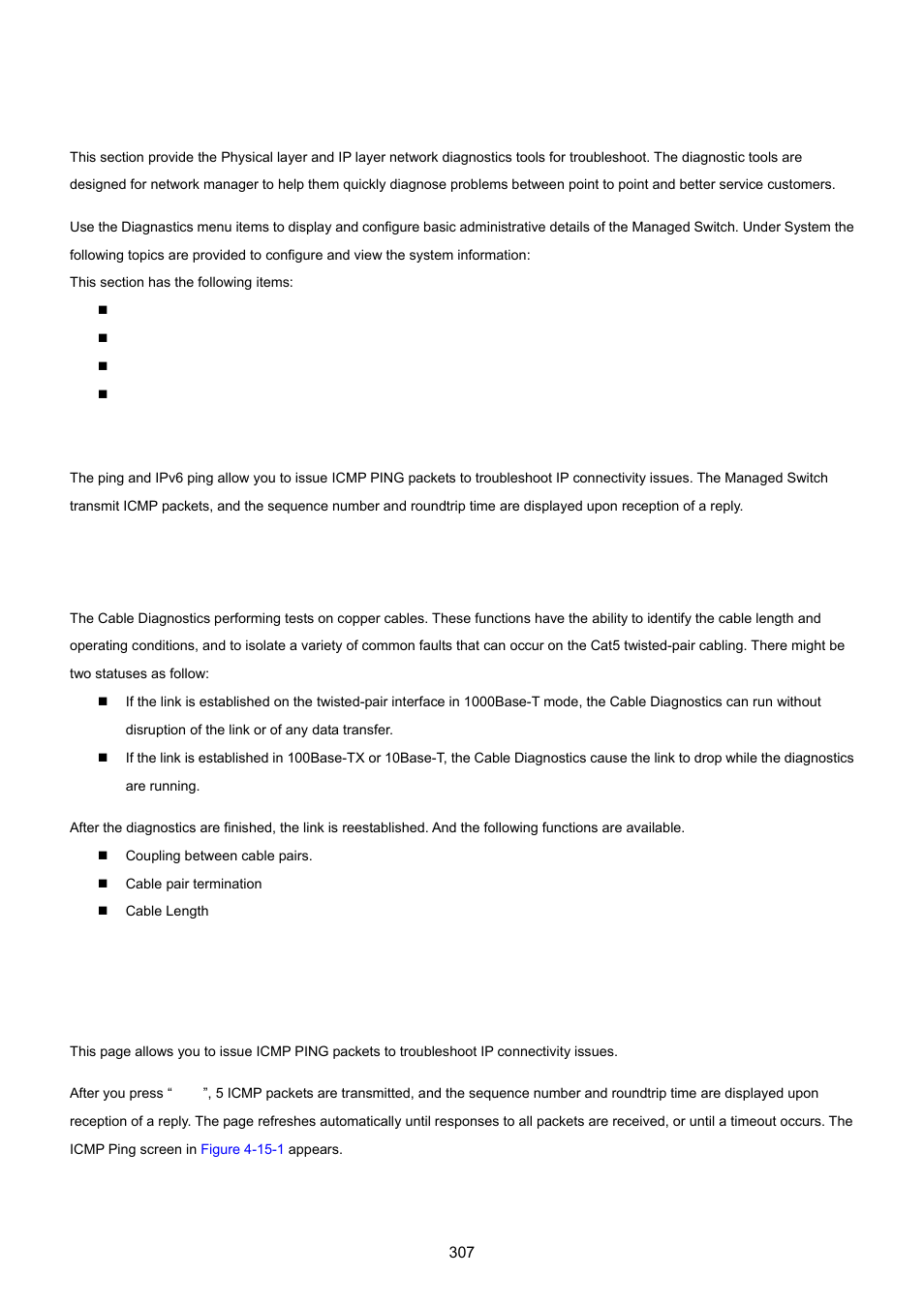 15 network diagnostics, 1 ping, Ping | Cable diagnostics | PLANET XGSW-28040 User Manual | Page 307 / 574