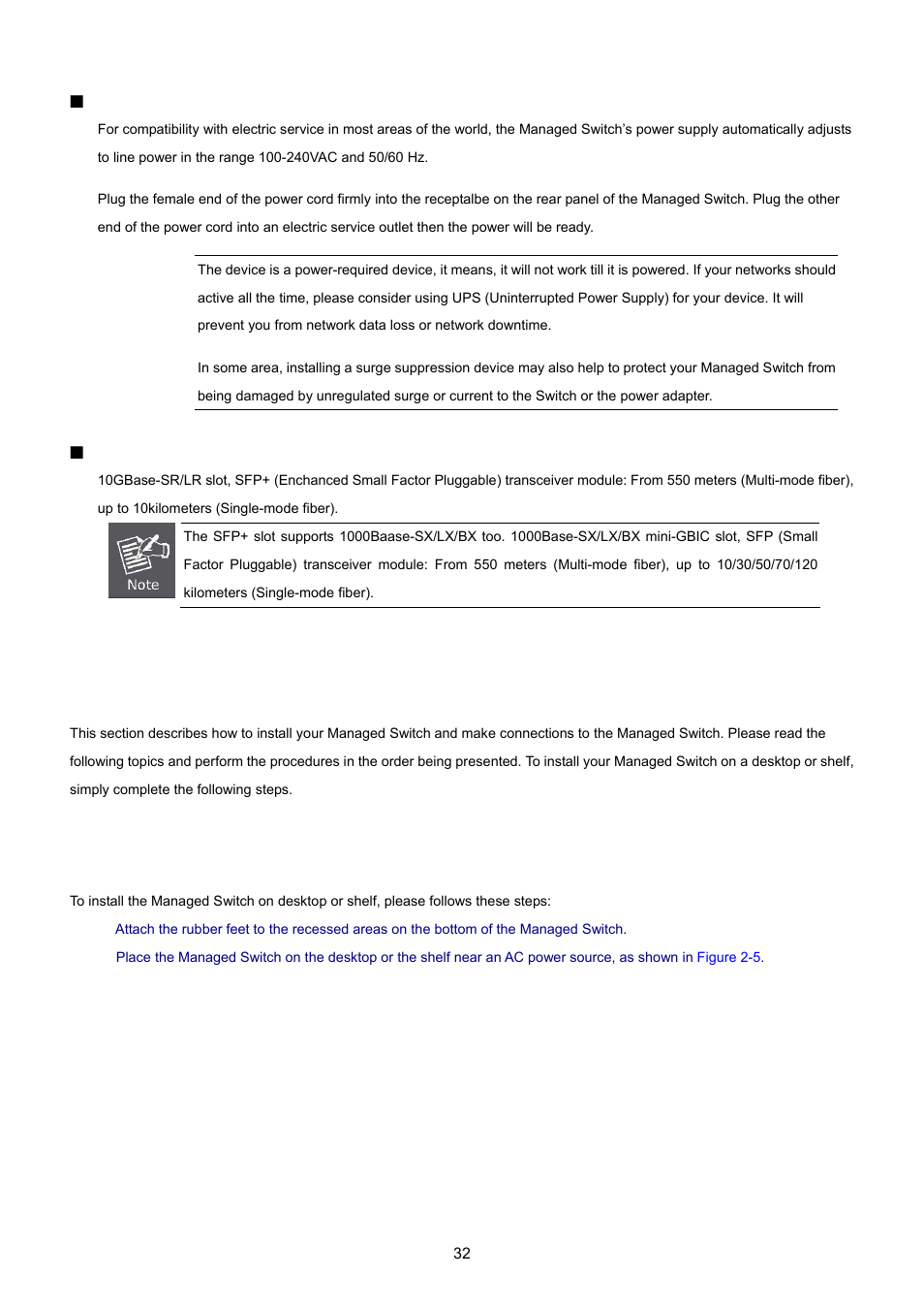 2 install the switch, 1 desktop installation | PLANET XGSW-28040 User Manual | Page 32 / 574