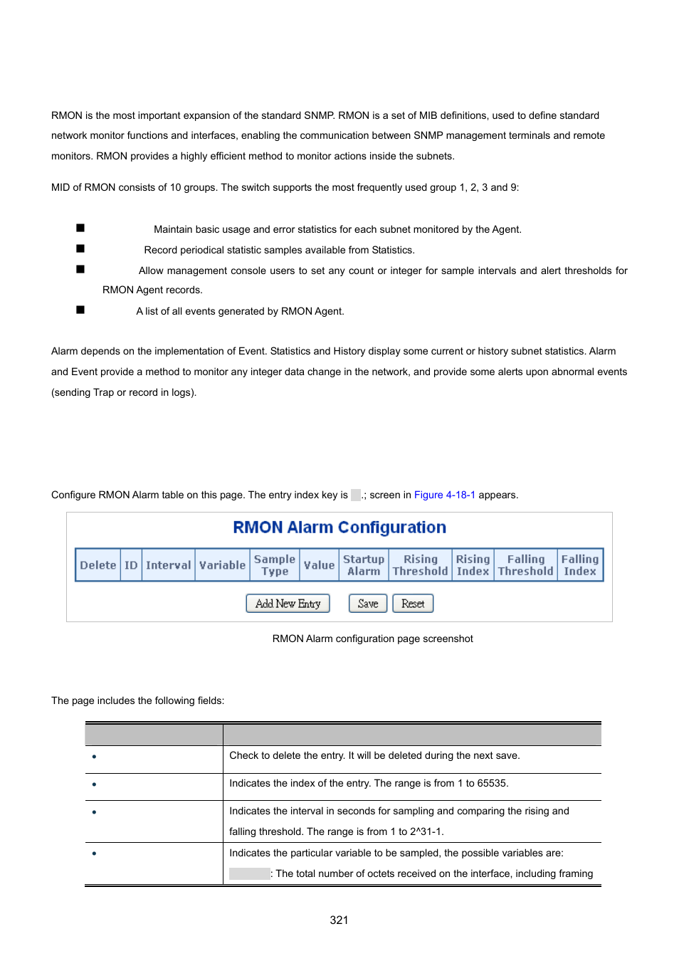 18 rmon, 1 rmon alarm configuration | PLANET XGSW-28040 User Manual | Page 321 / 574