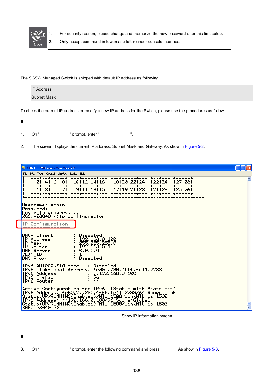 Configure ip address | PLANET XGSW-28040 User Manual | Page 338 / 574