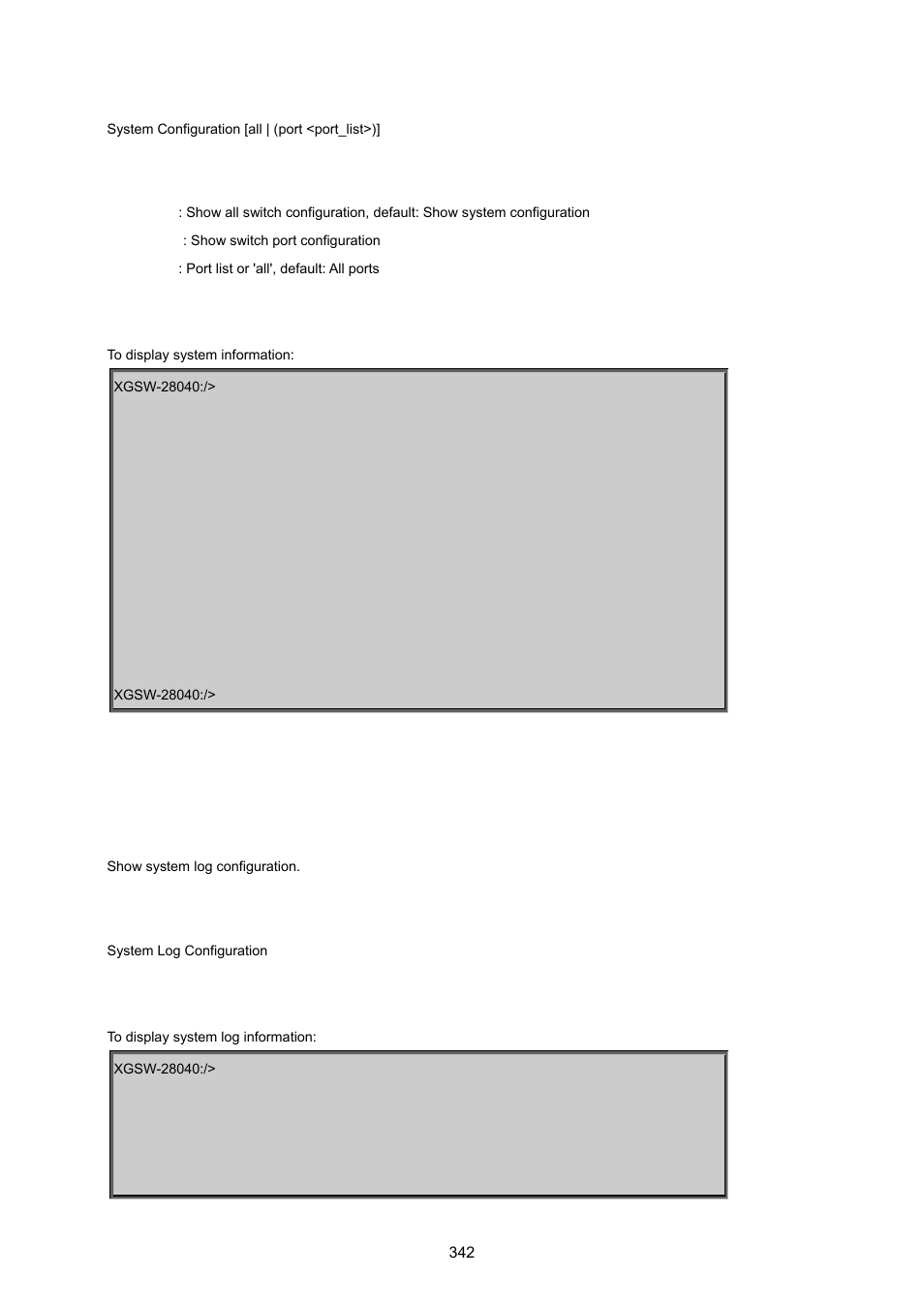 System log configuration | PLANET XGSW-28040 User Manual | Page 342 / 574