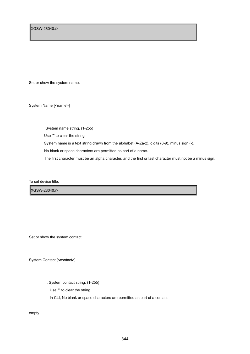 System name, System contact | PLANET XGSW-28040 User Manual | Page 344 / 574