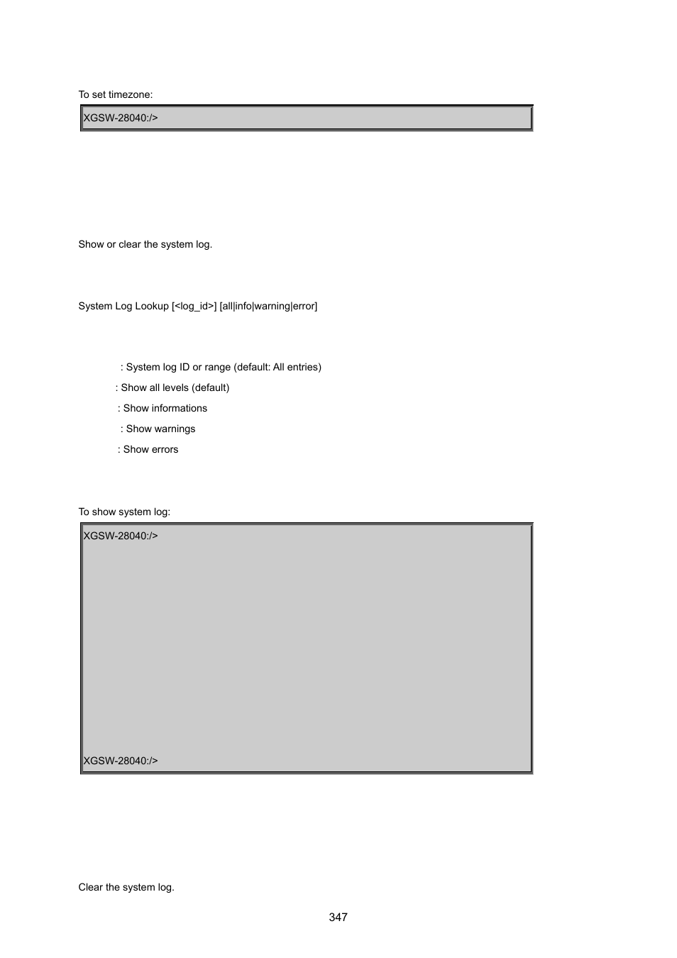 System log lookup, System log clear | PLANET XGSW-28040 User Manual | Page 347 / 574