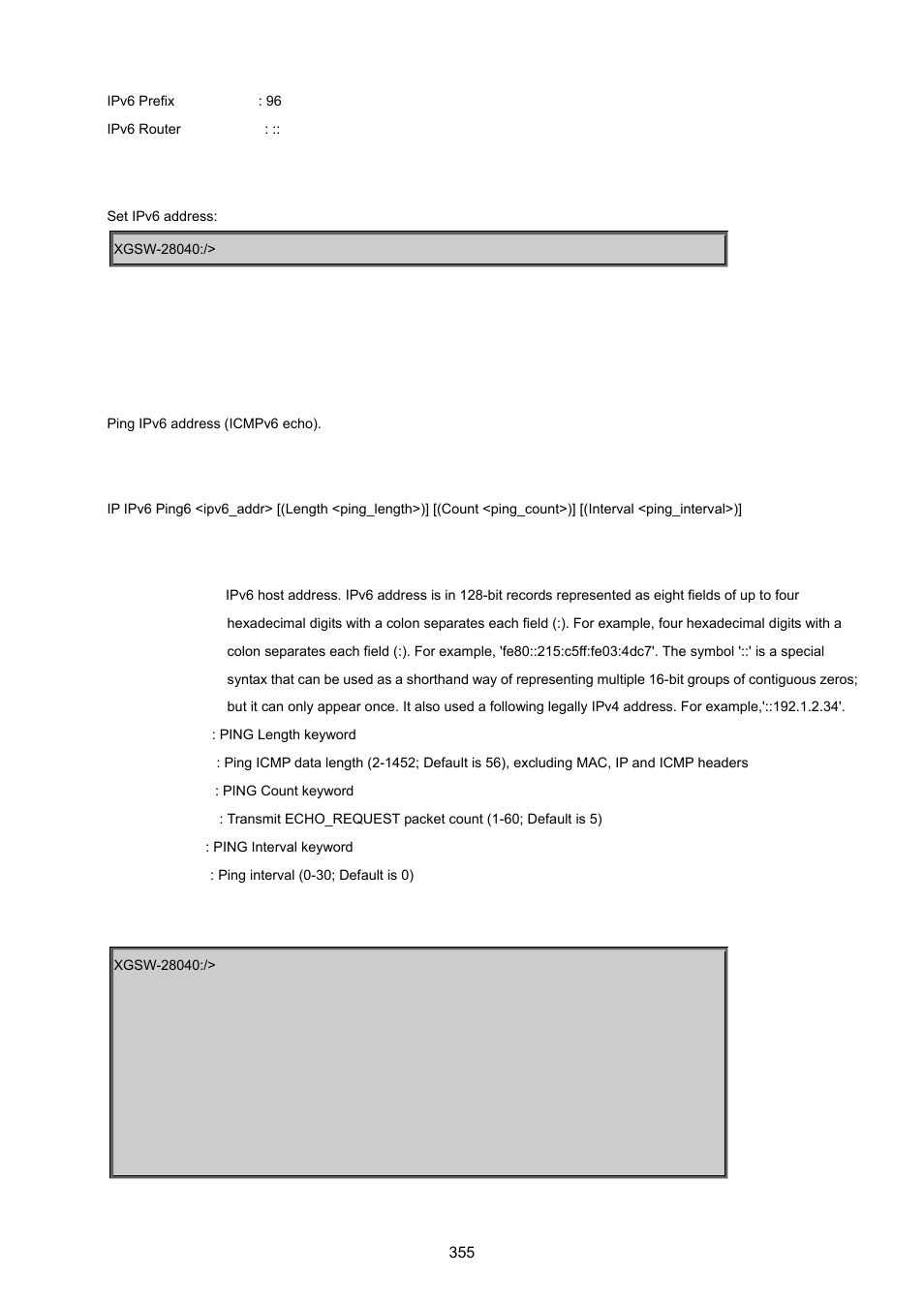 Ipv6 ping | PLANET XGSW-28040 User Manual | Page 355 / 574