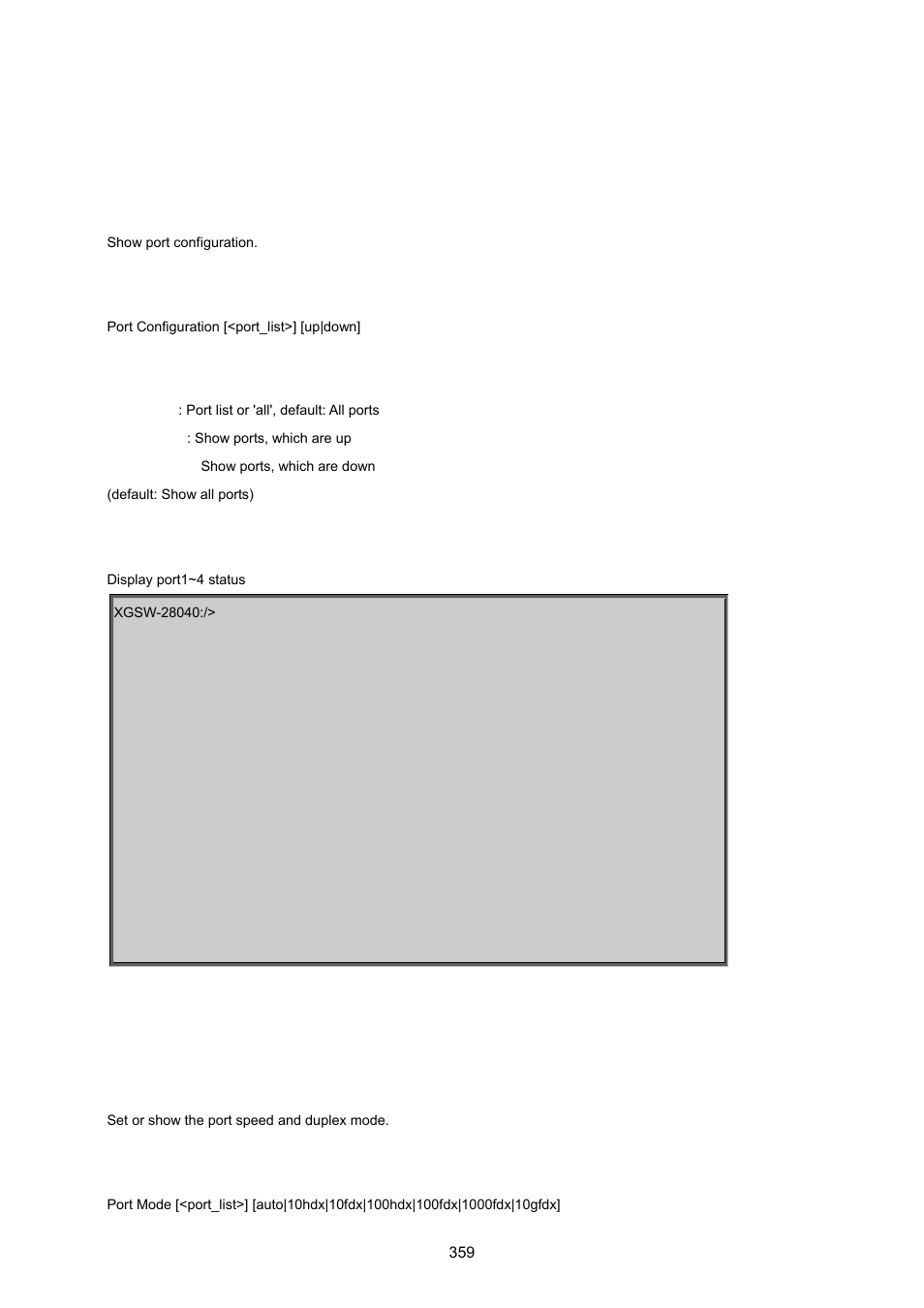 3 port management command, Port configuration, Port mode | PLANET XGSW-28040 User Manual | Page 359 / 574