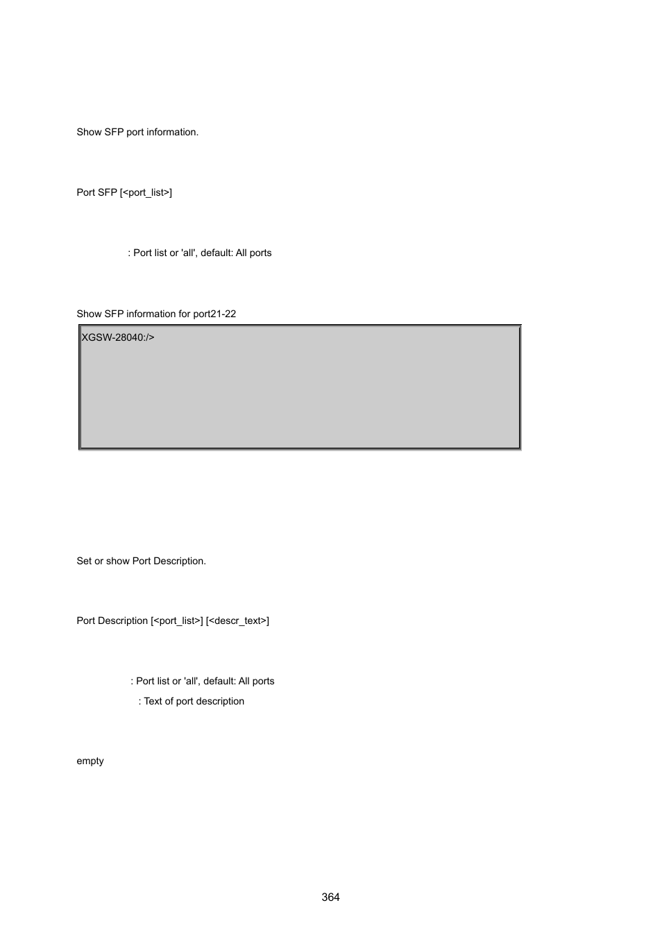 Port sfp, Port description | PLANET XGSW-28040 User Manual | Page 364 / 574