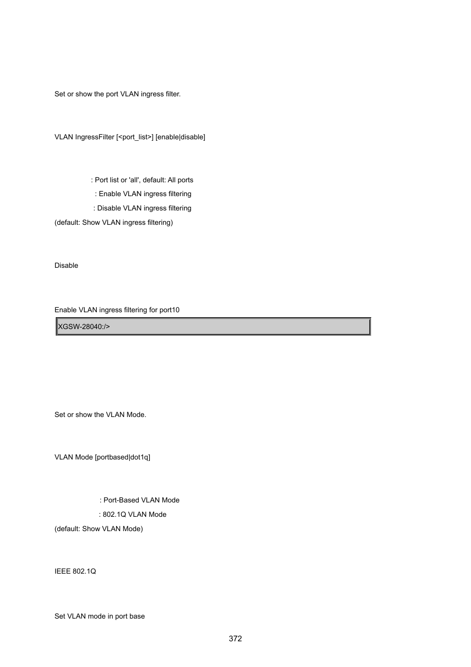 Vlan ingress filter, Vlan mode | PLANET XGSW-28040 User Manual | Page 372 / 574