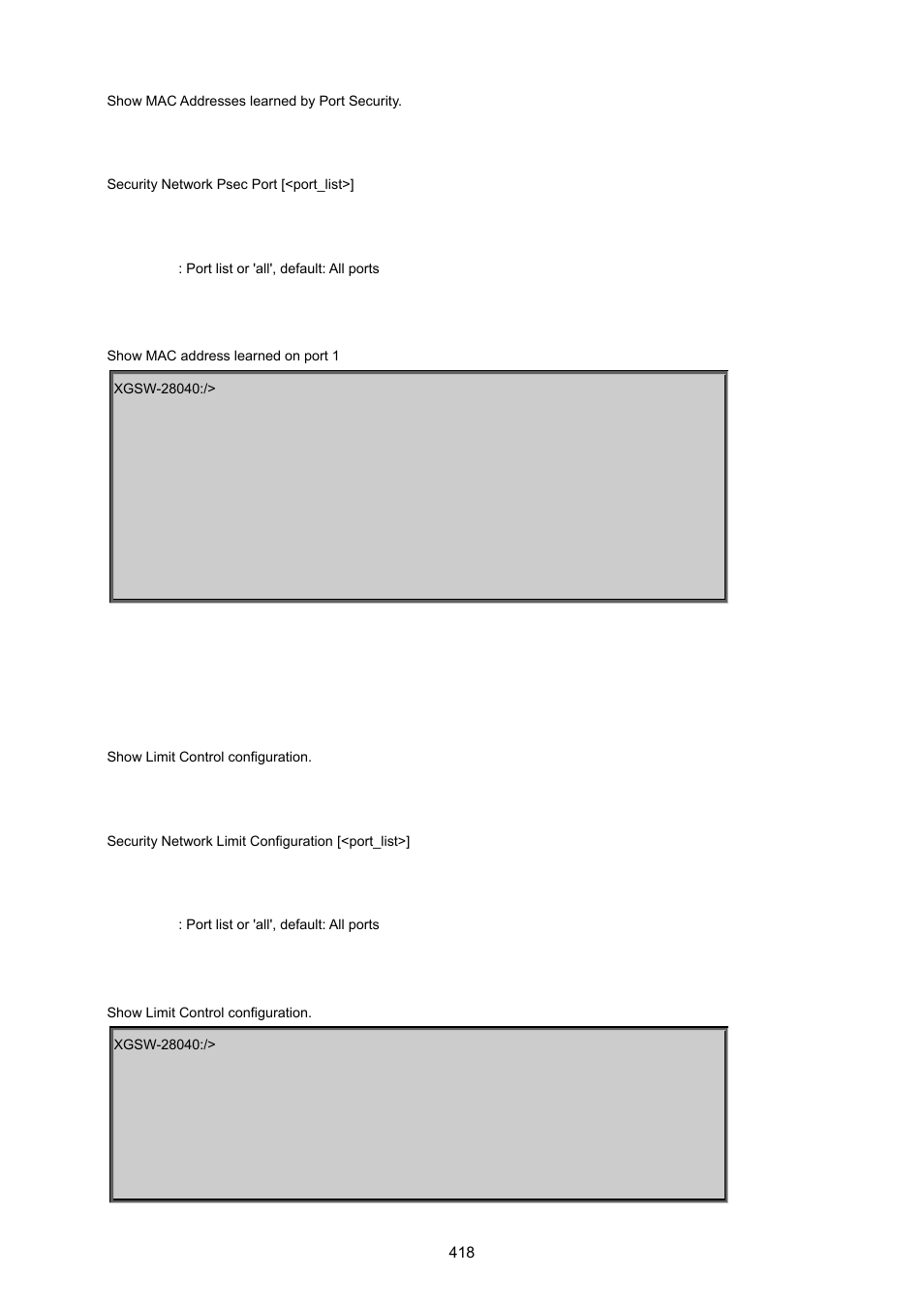 Security network limit configuration | PLANET XGSW-28040 User Manual | Page 418 / 574