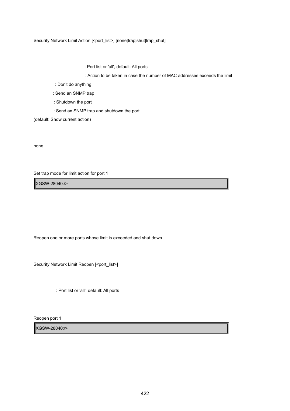 Security network limit reopen | PLANET XGSW-28040 User Manual | Page 422 / 574