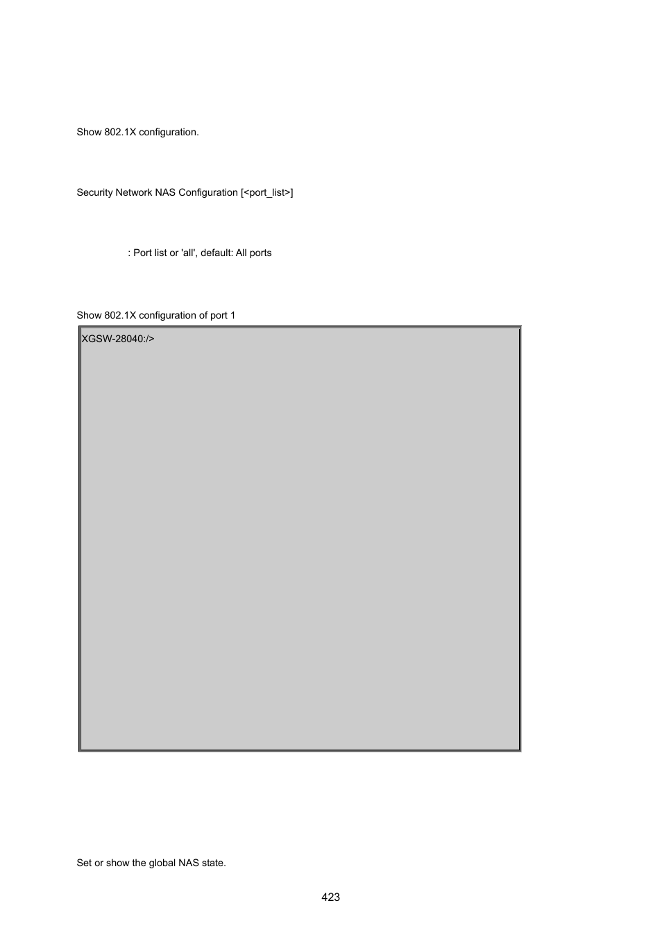 Security network nas configuration, Security network nas mode | PLANET XGSW-28040 User Manual | Page 423 / 574