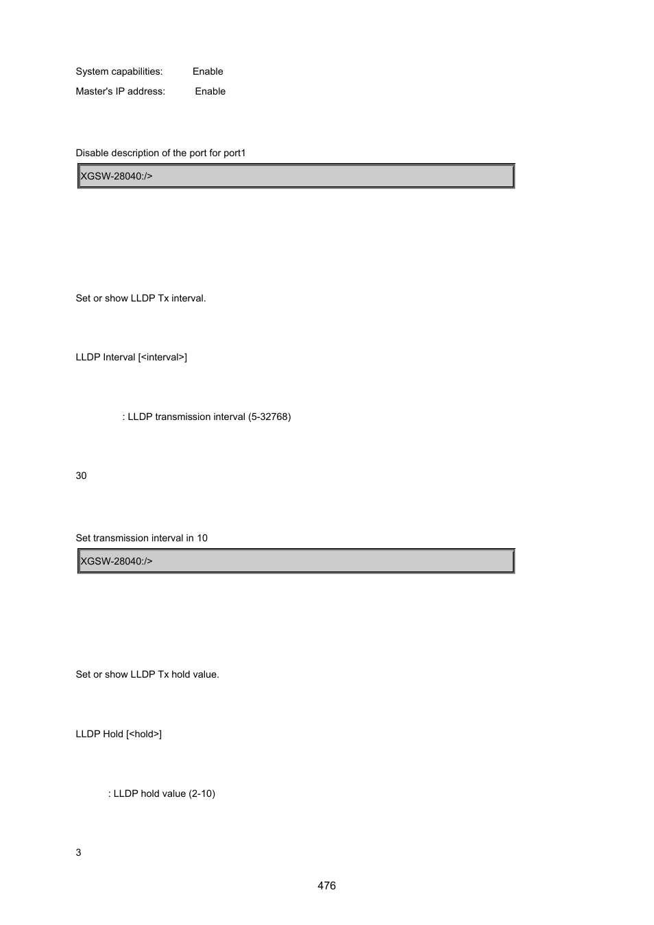 Lldp interval, Lldp hold | PLANET XGSW-28040 User Manual | Page 476 / 574