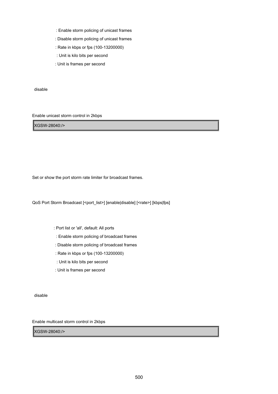 Qos port storm multicast | PLANET XGSW-28040 User Manual | Page 500 / 574