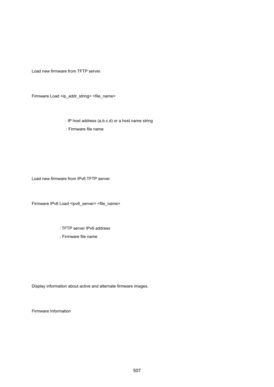 16 firmware command, Firmware load, Firmware ipv6 load | Firmware information, Firmware swap | PLANET XGSW-28040 User Manual | Page 507 / 574