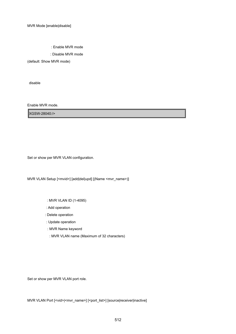 Mvr vlan setup, Mvr vlan port | PLANET XGSW-28040 User Manual | Page 512 / 574